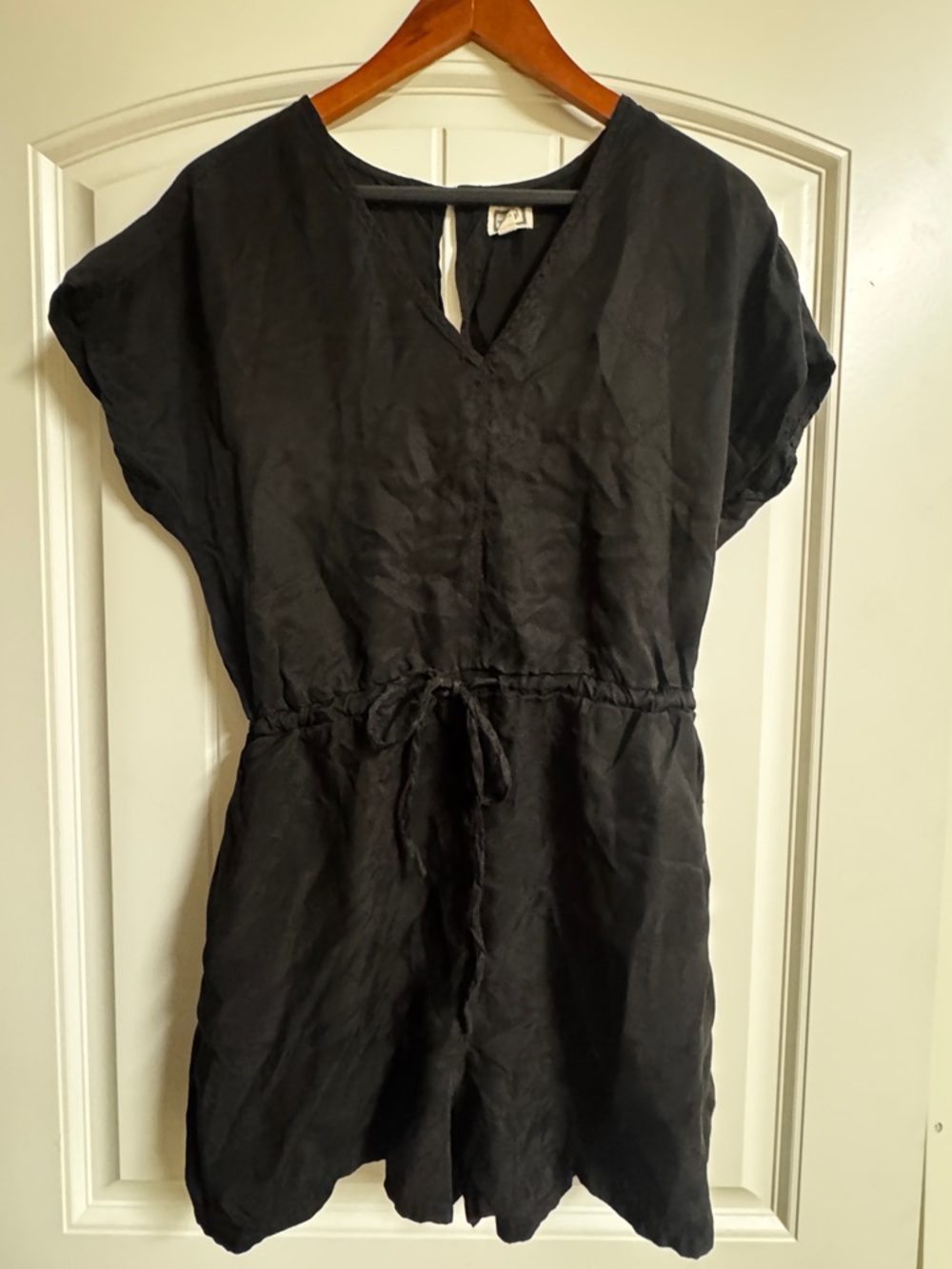 Black V-Neck Drawstring Romper